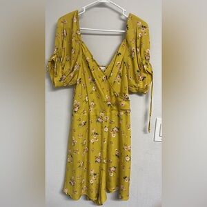 Floral Yellow Romper with Puff Sleeves